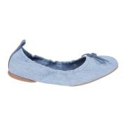 Denim Ballerina met Leren Charme Hogan , Blue , Dames