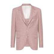 Witte Houndstooth Jassen met Rode Accenten Brunello Cucinelli , Pink ,...