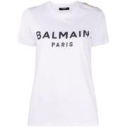 Basis Korte Mouw Wit T-Shirt Balmain , White , Dames