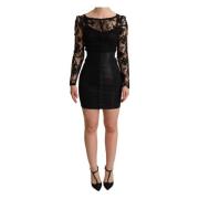 Zwarte Bodycon Mini Jurk met Kant Bovenstuk Dolce & Gabbana , Black , ...