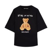 Zwarte Teddybeer Logo Print T-shirt Palm Angels , Black , Heren