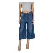 Blauwe Jeans met Knoopsluiting en Zakken Replay , Blue , Dames