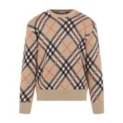 Sand Check Pullover Sweater Burberry , Beige , Dames