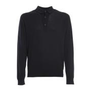 Blauw Katoenen Poloshirt met Lange Mouwen John Smedley , Blue , Heren