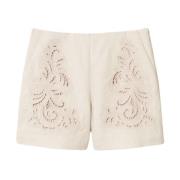 Geborduurde Linnen Beige Shorts Twinset , Beige , Dames