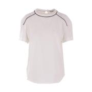 Witte Katoenen T-shirt met Contrast Piping Brunello Cucinelli , White ...