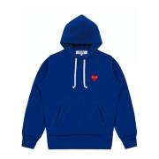 Blauwe hoodie met rood hartlogo Comme des Garçons Play , Blue , Dames