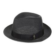 Blauwe Stro Panama Hoed met Logo Borsalino , Black , Heren