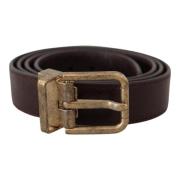 Elegante Leren Riem met Gegraveerde Gesp Dolce & Gabbana , Brown , Her...