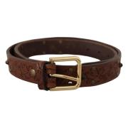 Elegante Leren Riem met Metalen Gesp Dolce & Gabbana , Brown , Heren