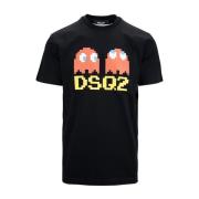 Pac-Man Grafisch Katoenen T-Shirt Dsquared2 , Black , Heren