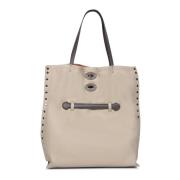 Elegante Duifgrijze Metalen Detailtas Zanellato , Beige , Dames