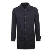 Blauwe Nylon Trenchcoat met Knopen Barba Napoli , Blue , Heren