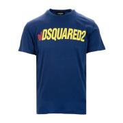 Donkerblauw Oversized T-shirt met Geribbelde Kraag Dsquared2 , Blue , ...