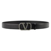 Zwarte VLogo Leren Riem Valentino Garavani , Black , Heren