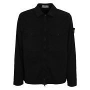 Zwarte Katoenen Overshirt Lange Mouw Rits Voorkant Shirt Stone Island ...