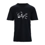 Liefde Print Katoenen Ronde Hals T-Shirt Saint Laurent , Black , Heren