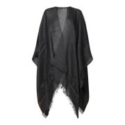 Elegante Zwarte Franje Cape Fabiana Filippi , Black , Dames