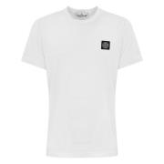 Wit Katoenen T-shirt met Logo Patch Stone Island , White , Heren