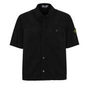 Zwarte Katoenen Overshirt Korte Mouw Stone Island , Black , Heren