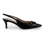 Zwarte leren slingback hakken Twinset , Black , Dames