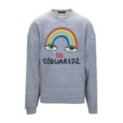 Heren Pullover Sweatshirt met Ribbed Trim Dsquared2 , Gray , Heren