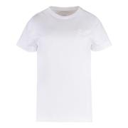 Katoenen Crew-neck T-shirt, Geribbelde Kraag Pinko , White , Dames