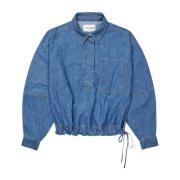 Denim Blouse met Tailleband Munthe , Blue , Dames