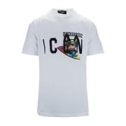 Heren Slip-On T-Shirt met Contrast Print Dsquared2 , White , Heren