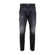 Herenknoop Jeans met Leren Patch Dsquared2 , Black , Heren