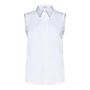 Witte Kralen Trim Mouwloze Shirt Brunello Cucinelli , White , Dames