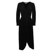 Zwarte Geplooide Jurk met V-Hals Twinset , Black , Dames