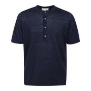 Linnen Polo Shirt met Kraagknopen Filippo De Laurentiis , Blue , Heren