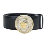 Leren riem met gouden en zilveren gesp Versace , Black , Dames