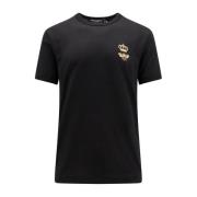 Zwart Katoenen T-Shirt met Frontale Borduursels Dolce & Gabbana , Blac...