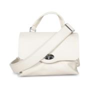 Witte Leren Tas met Zichtbare Stiksels Zanellato , White , Dames