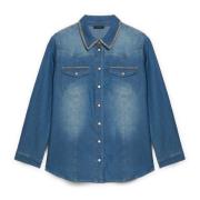 Denim shirt met kettingen Fiorella Rubino , Blue , Dames