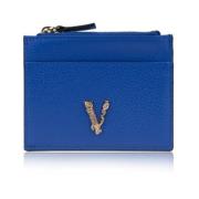 Rode leren ritsportemonnee Versace , Blue , Dames