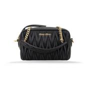 Leren Dames Schoudertas met Gouden Hardware Miu Miu , Black , Dames