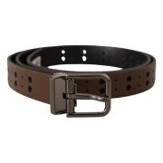 Elegante leren riem met metalen gesp Dolce & Gabbana , Brown , Heren