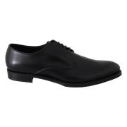 Elegante Zwarte Leren Derby Schoenen Dolce & Gabbana , Black , Heren