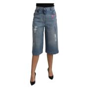 Elegante Wijde Pijp Denim Broek Dolce & Gabbana , Blue , Dames