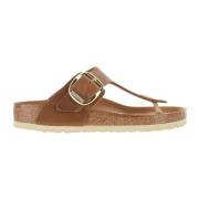 Leren Flip-Flop Sandalen met Gouden Gesp Birkenstock , Brown , Dames