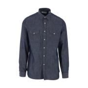 Blauwe Denim Overhemd Klassieke Stijl Lardini , Blue , Heren