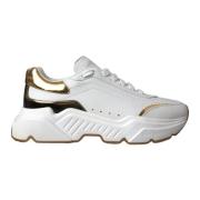 Wit Goud Leren Sneakers Dolce & Gabbana , White , Dames