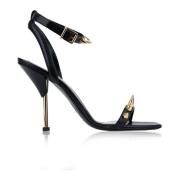 Gouden Metalen Detail Leren Sandalen Alexander McQueen , Black , Dames