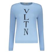 Geribbelde wollen trui met logodetail Valentino Garavani , Blue , Dame...