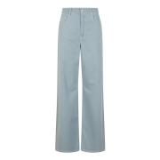 Zwarte Gewassen Katoenen Jeans met Leren Patch Max Mara Weekend , Gray...