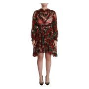 Bloemen Zijden Mini Jurk Rood Dolce & Gabbana , Multicolor , Dames