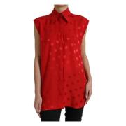 Elegante mouwloze zijden blouse met stippen Dolce & Gabbana , Red , Da...